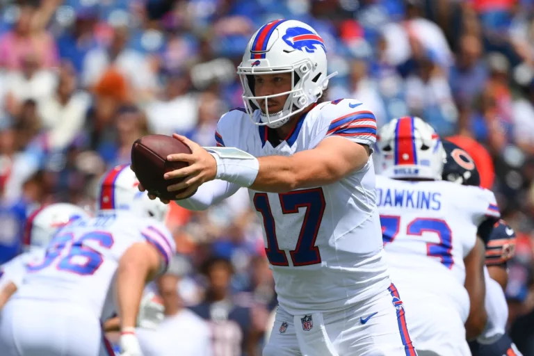 Buffalo Bills quarterback Josh Allen in het preseason tegen de Chicago Bears