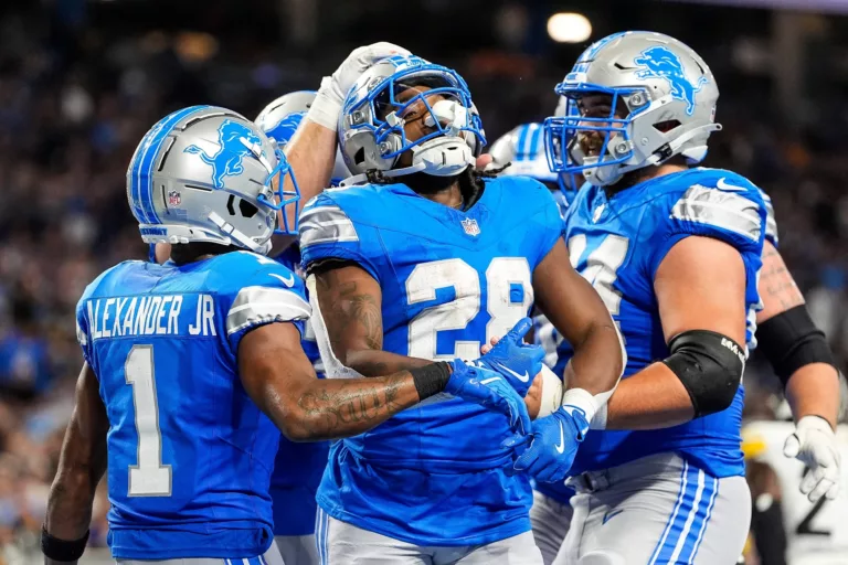 De Detroit Lions in hun preseason wedstrijd tegen de Pittsburgh Steelers